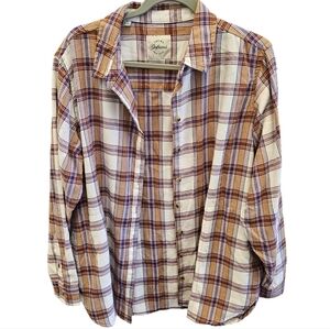 JACHS Girlfriend Plaid Cozy Flannel Pocketed Button Down Shirt Womens
